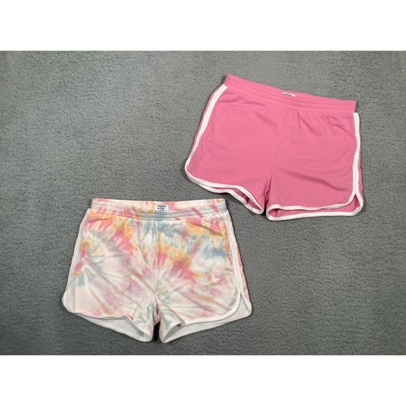 2 Pairs of Crown & Ivy Girls Shorts Relaxed Elastic Waist Pink Tie Dye Medium 10 - Picture 1 of 11